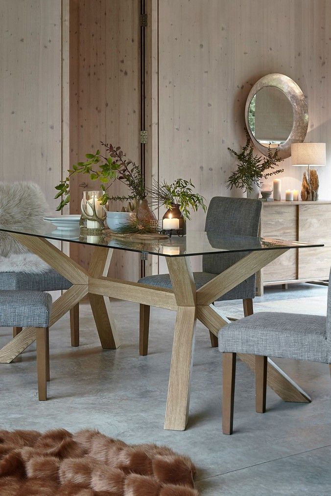 Next Oak & Glass 6 Seater Dining Table - Natural